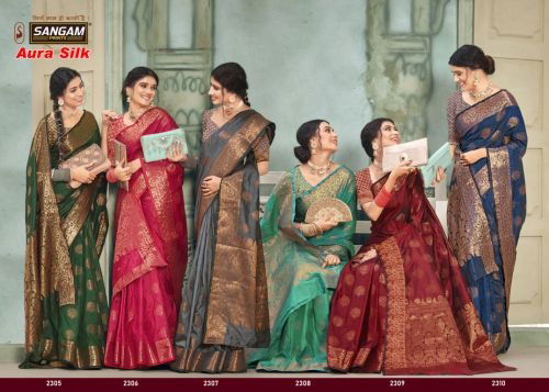 Sangam Aura Silk Fancy Festive Wear Designer Cotton Saree Collection